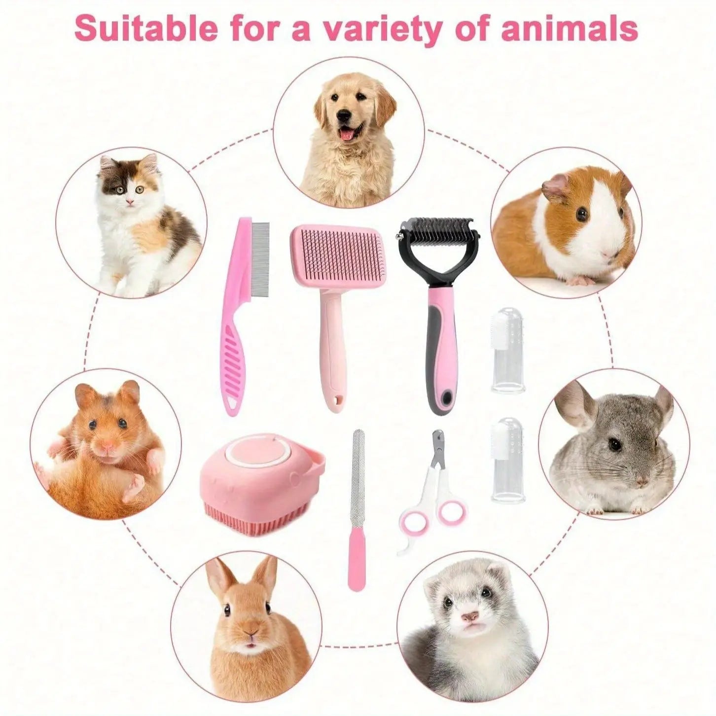 Ultimate 8-Piece Dog Grooming Kit - Self-Cleaning Tools, Nail Clippers, Flea Comb & More!