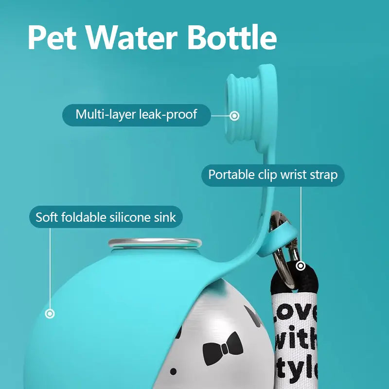 Ihubei Stylish Pet Water Bottle with Foldable Bowl - 304 Stainless Steel Hydration Sphere for Dogs & Cats - Perfect for Travel & Outdoor Adventures - 285ml