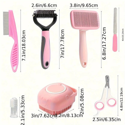 Ultimate 8-Piece Dog Grooming Kit - Self-Cleaning Tools, Nail Clippers, Flea Comb & More!