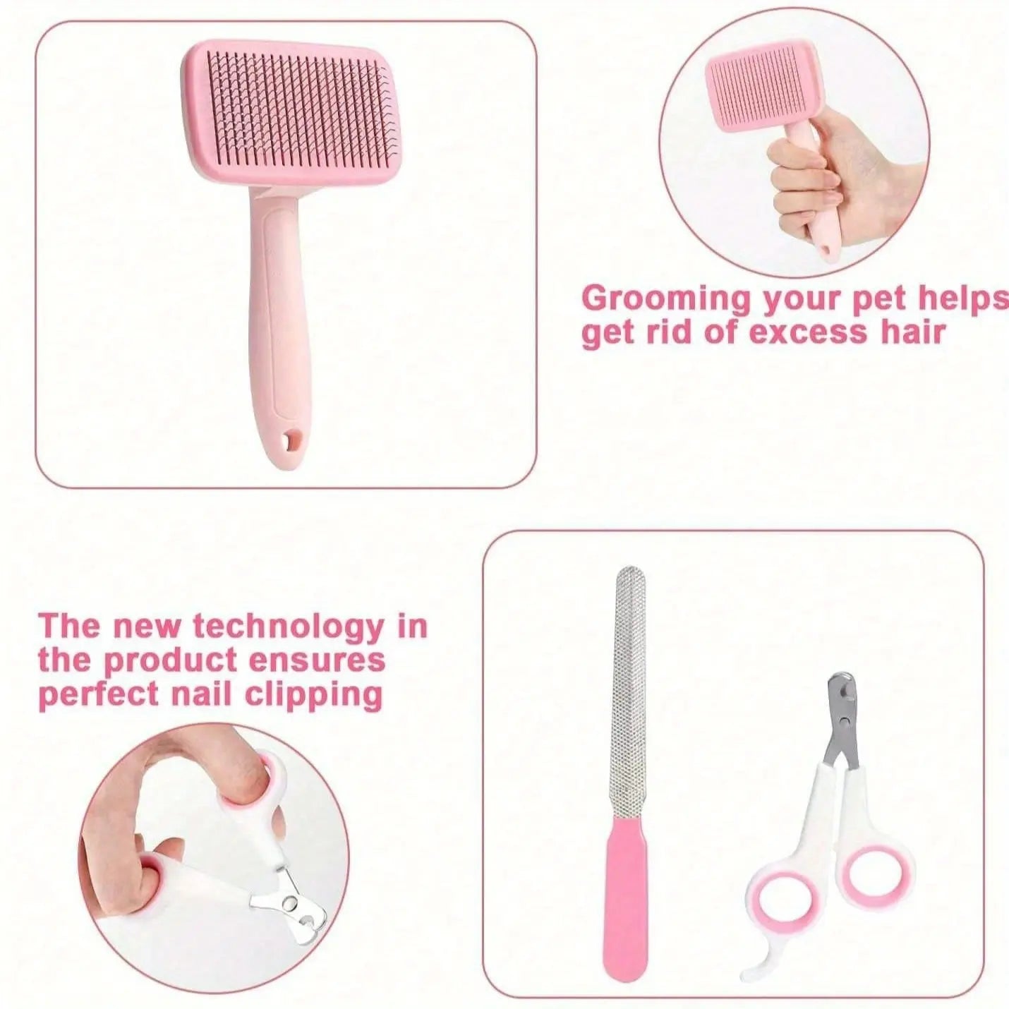 Ultimate 8-Piece Dog Grooming Kit - Self-Cleaning Tools, Nail Clippers, Flea Comb & More!