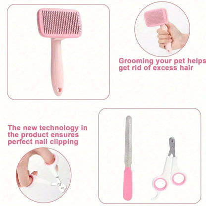 Ultimate 8-Piece Dog Grooming Kit - Self-Cleaning Tools, Nail Clippers, Flea Comb & More!
