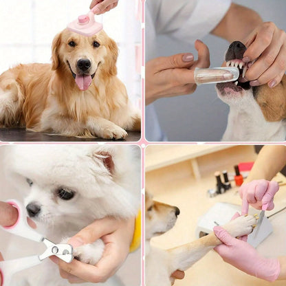 Ultimate 8-Piece Dog Grooming Kit - Self-Cleaning Tools, Nail Clippers, Flea Comb & More!