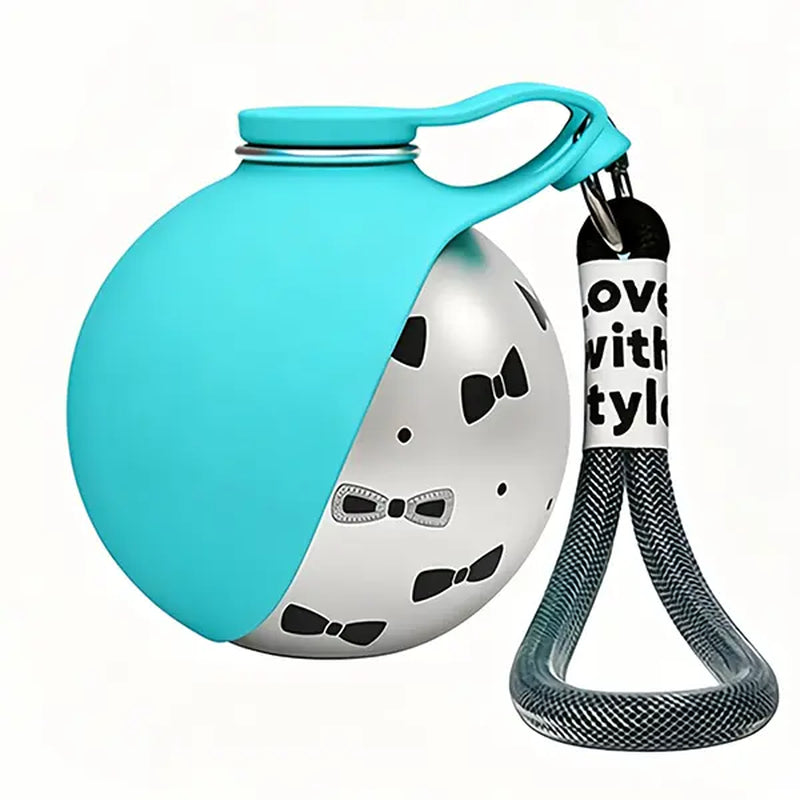 Ihubei Stylish Pet Water Bottle with Foldable Bowl - 304 Stainless Steel Hydration Sphere for Dogs & Cats - Perfect for Travel & Outdoor Adventures - 285ml