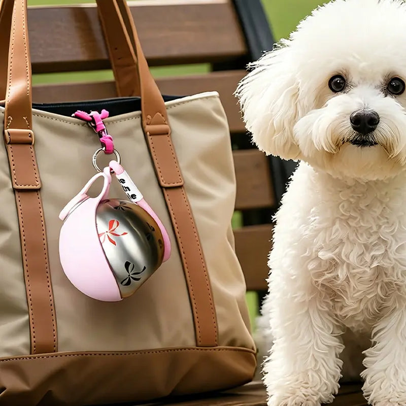 Ihubei Stylish Pet Water Bottle with Foldable Bowl - 304 Stainless Steel Hydration Sphere for Dogs & Cats - Perfect for Travel & Outdoor Adventures - 285ml
