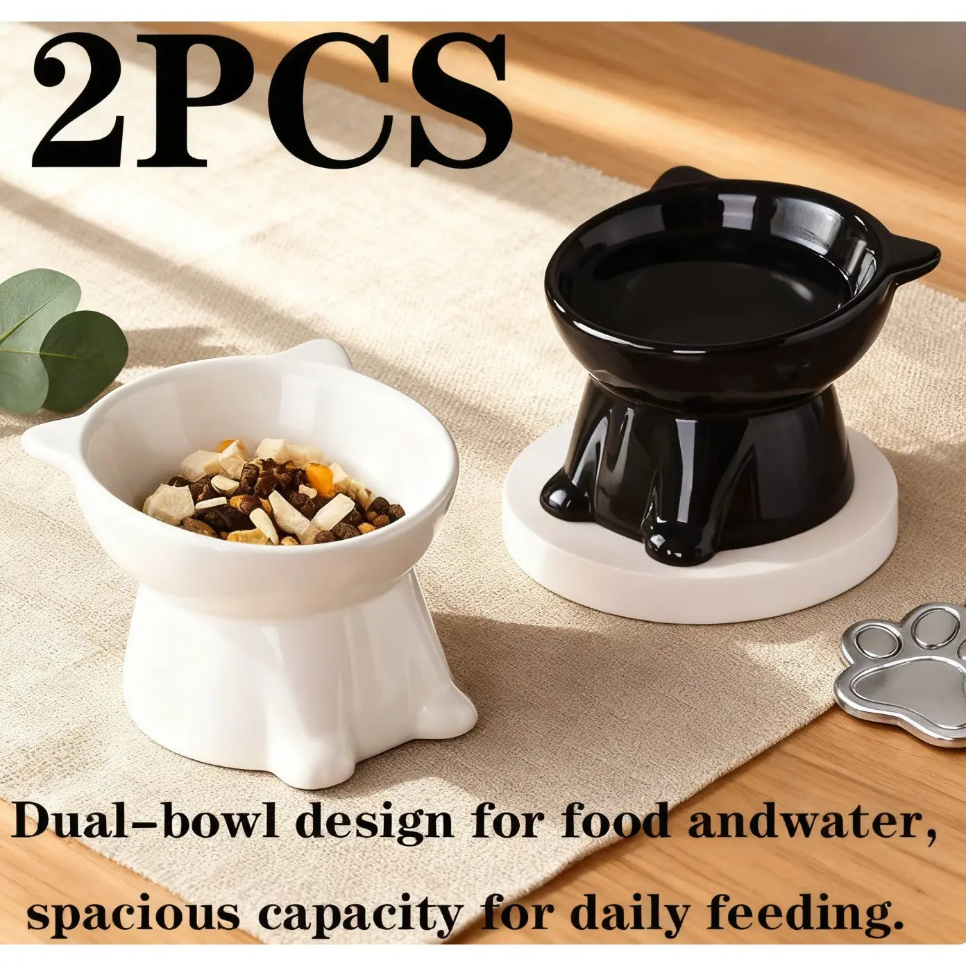 Elevated Anti-Vomit Pet Feeding Bowls Set - Protect Your Cat or Small Dog's Neck & Spine, Non-Slip Base, Durable Design