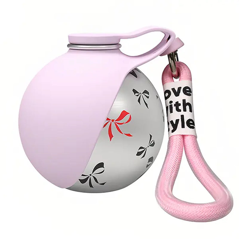Ihubei Stylish Pet Water Bottle with Foldable Bowl - 304 Stainless Steel Hydration Sphere for Dogs & Cats - Perfect for Travel & Outdoor Adventures - 285ml